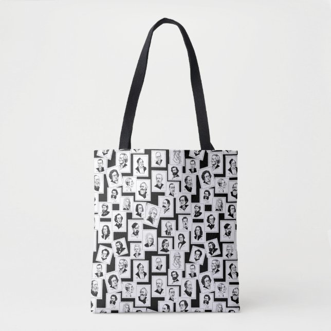 Bolsa Tote Padrão com retratos dos maiores compositores (Frente)