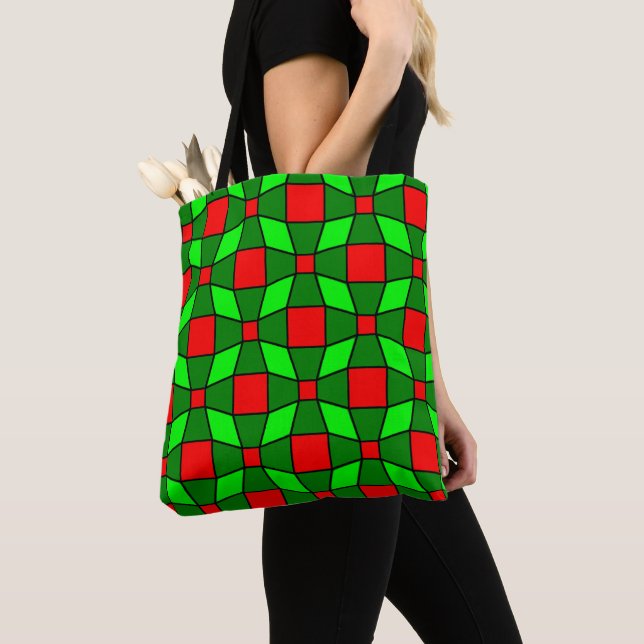 Bolsa Tote Padrão Complexo Vermelho e Verde (Close Up)