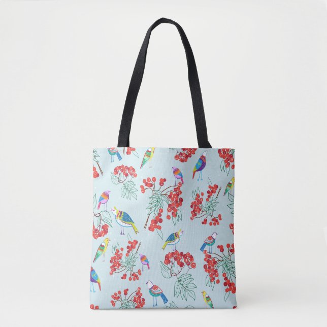Bolsa Tote padrão constituído por aves e bagas (Frente)