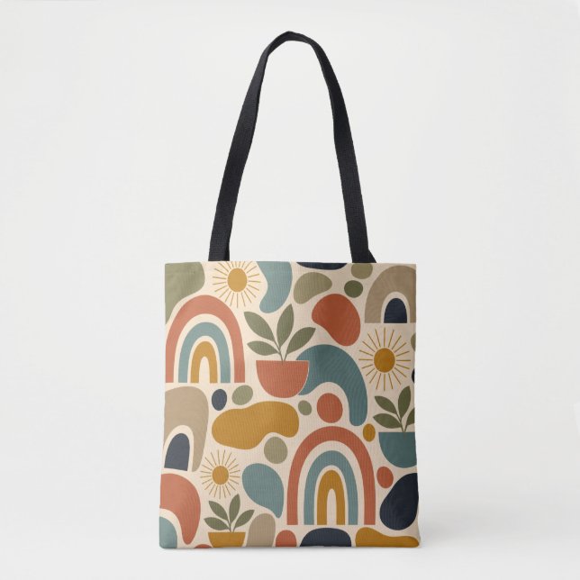 Bolsa Tote Padrão contínuo boho arco-íris & botânico (Frente)