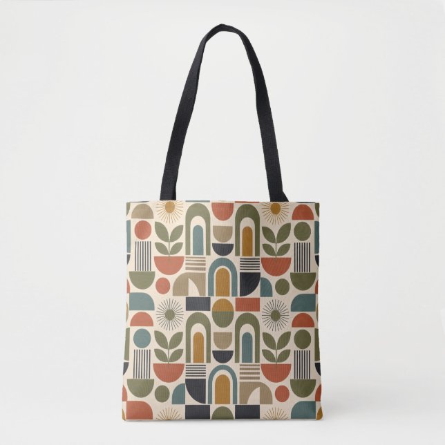 Bolsa Tote Padrão contínuo boho arco-íris e botânico (Frente)