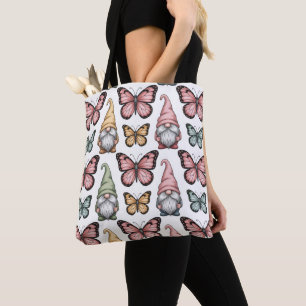 Bolsa Tote Padrão contínuo com Gnomos e Borboletas