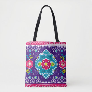Bolsa Tote Padrão contínuo de arte de caminhão indiano e paqu