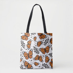 Bolsa Tote Padrão contínuo de borboleta-monarca desenhada à m