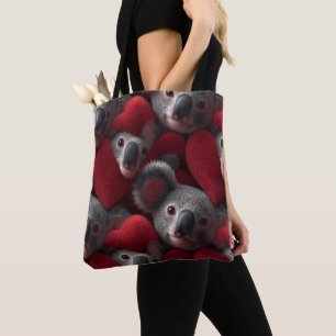 Bolsa Tote Padrão contínuo de coala fofo e coração vermelho