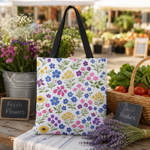Bolsa Tote Padrão contínuo de flores silvestres minimalista e