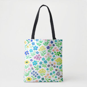 Bolsa Tote Padrão contínuo de flores silvestres minimalistas 