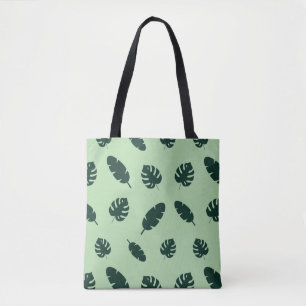 Bolsa Tote Padrão contínuo de folhas de Monstera e palmeiras