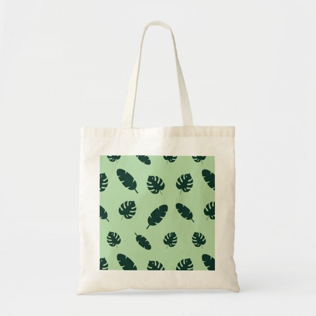 Bolsa Tote Padrão contínuo de folhas de Monstera e palmeiras  (Frente)