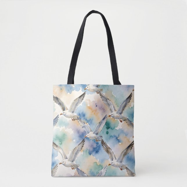 Bolsa Tote Padrão contínuo de gaivotas em aquarela para casa  (Frente)