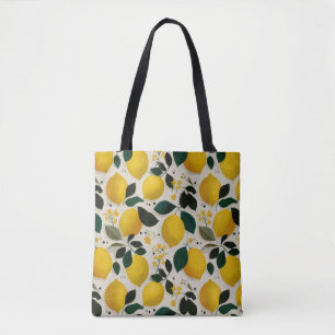 Bolsa Tote Padrão contínuo de limão botânico vintage