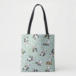 Bolsa Tote Padrão contínuo de Panda Fofo e Bambu