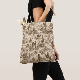 Bolsa Tote Padrão contínuo de Toile do Deserto Ocidental Vint