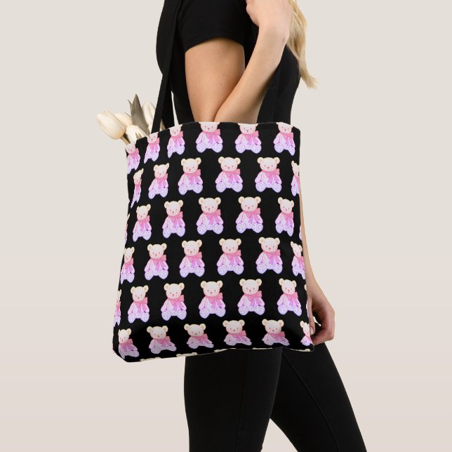 Bolsa Tote Padrão contínuo de urso de pelúcia fofo e assustad (Close Up)