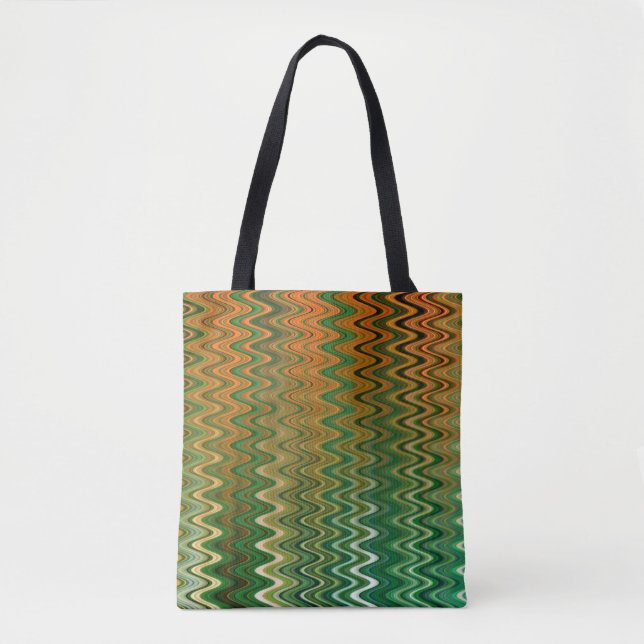 Bolsa Tote Padrão Cor Verde Laranja Zigzag (Frente)
