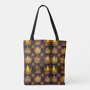 Bolsa Tote Padrão Coroas Douradas