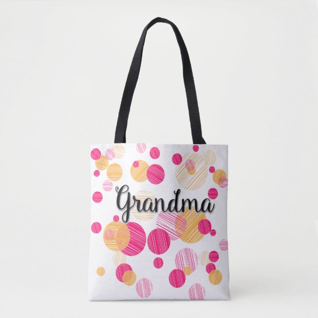 Bolsa Tote Padrão da avó de Polka-Dot Rosa Trendy (Frente)