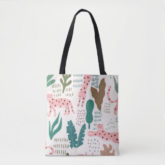 Bolsa Tote Padrão da selva, impressão do leopardo, safra.