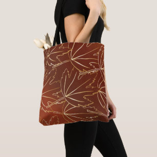 Bolsa Tote Padrão das folhas do outono do ouro em castanho