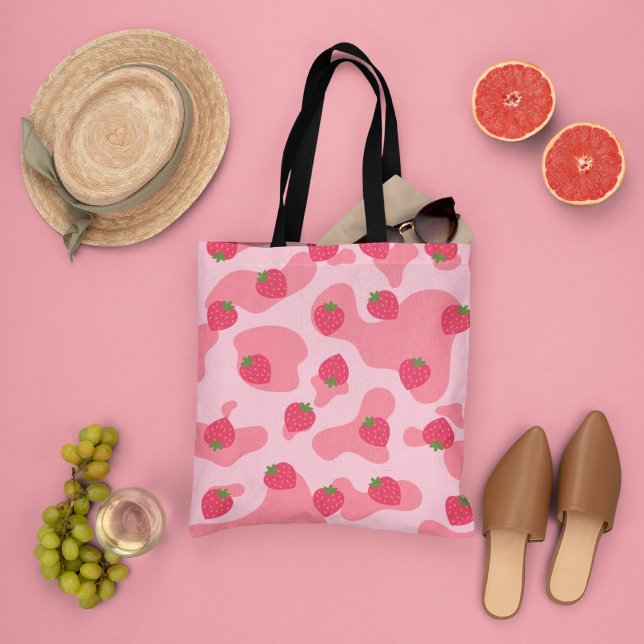Bolsa Tote padrão das vacas de morango kawaii (Criador carregado)