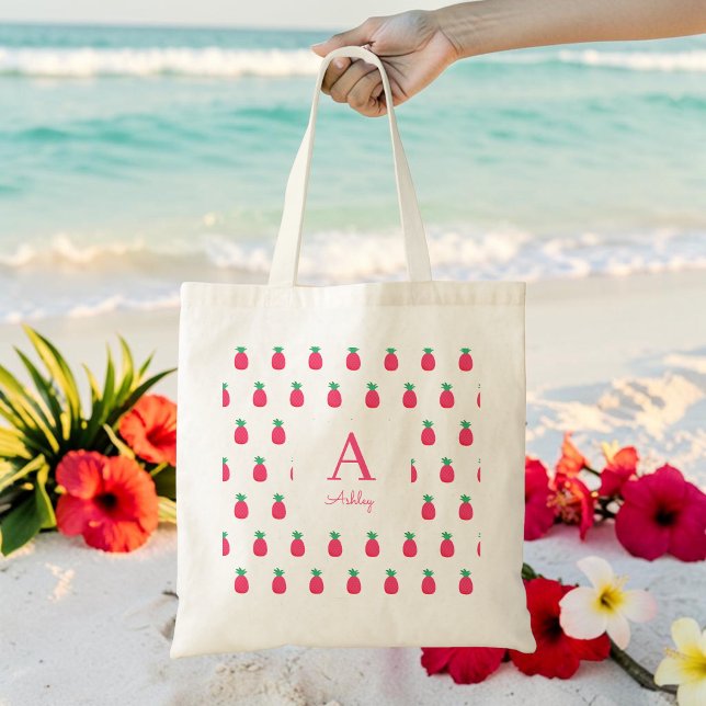 Bolsa Tote Padrão de abacaxi branco rosa fofo (Criador carregado)