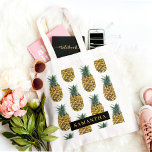 Bolsa Tote Padrão De Abacaxi De Aquarela Tropical Com Nome<br><div class="desc">Padrão De Abacaxi De Aquarela Tropical Com Nome</div>