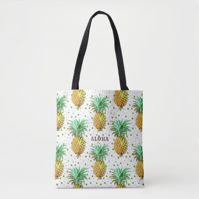 Bolsa Tote Padrão de Abacaxi de Aquarelas (Frente)
