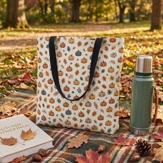 Bolsa Tote Padrão de Abóbora de Outono e Folha de Outono