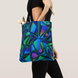 Bolsa Tote Padrão de Abstrato Azul e Teal