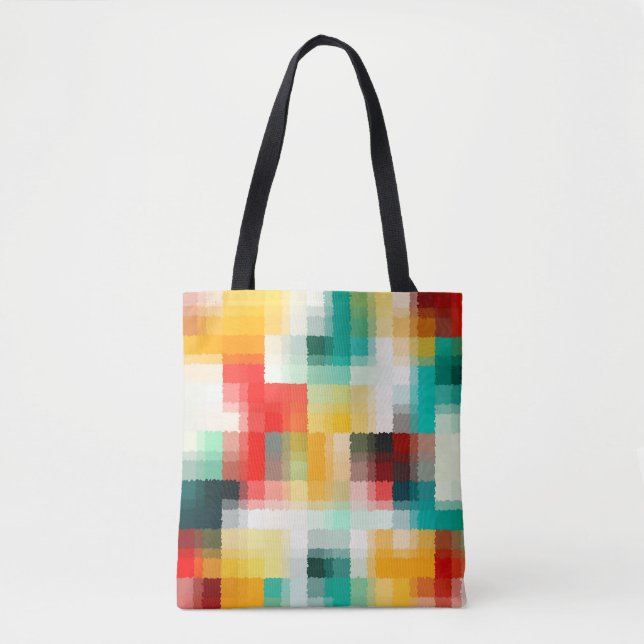 Bolsa Tote Padrão de Abstrato branco amarelo azul vermelho ve (Frente)