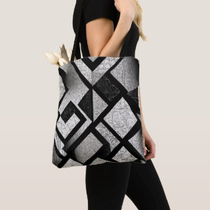 Bolsa Tote Padrão de Abstrato branco e preto moderno
