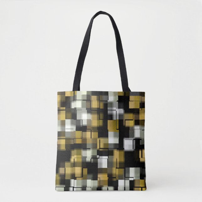 Bolsa Tote Padrão de Abstrato branco preto amarelo (Frente)