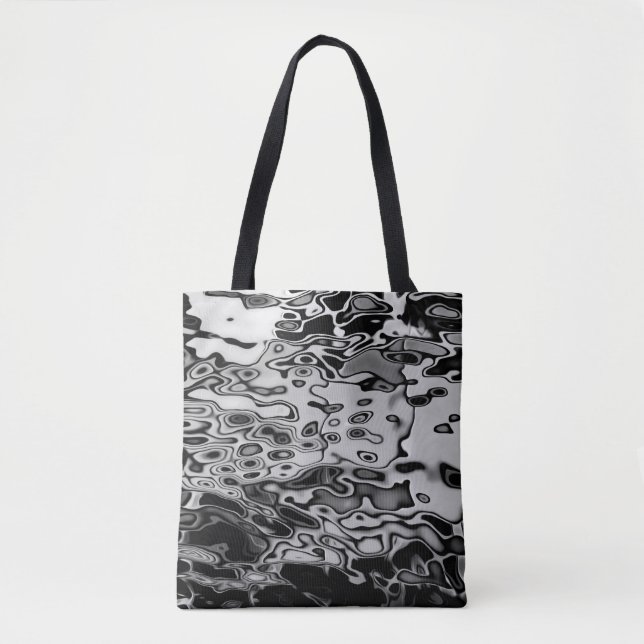 Bolsa Tote Padrão de Abstrato de água branca e preta (Frente)