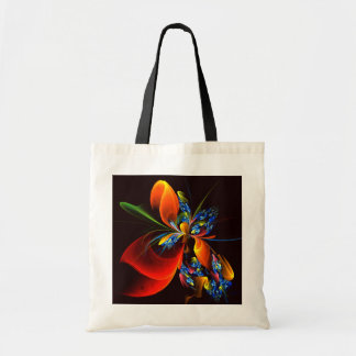 Bolsa Tote Padrão de Abstrato de Arte Floral Azul Laranja Mod