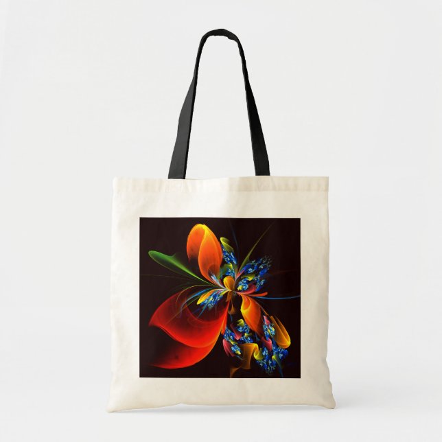 Bolsa Tote Padrão de Abstrato de Arte Floral Azul Laranja Mod (Frente)