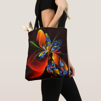 Bolsa Tote Padrão de Abstrato de Arte Floral Azul Laranja Mod