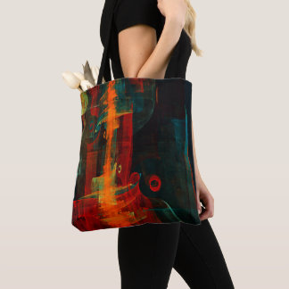 Bolsa Tote Padrão de Abstrato de Arte Moderno Vermelho Azul-L