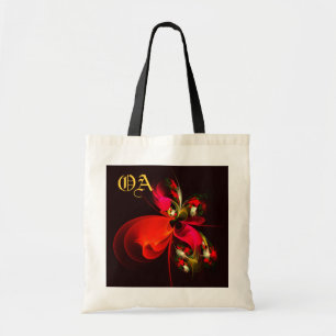 Bolsa Tote Padrão de Abstrato de Arte Vermelha Verde Floral M