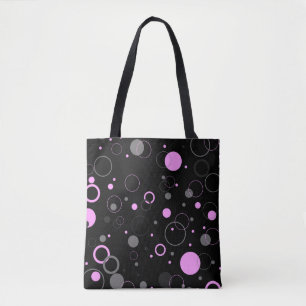 Bolsa Tote Padrão de abstrato de Cinza cor rosa com círculos.