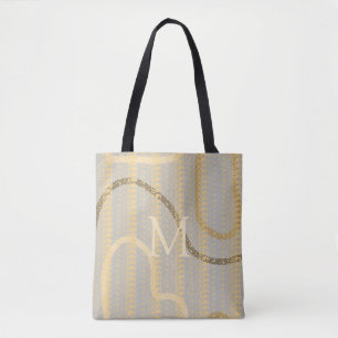 Bolsa Tote Padrão de Abstrato de Cinza de Dourada de Creme Mo