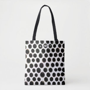 Bolsa Tote Padrão de Abstrato de Monograma Branco Preto