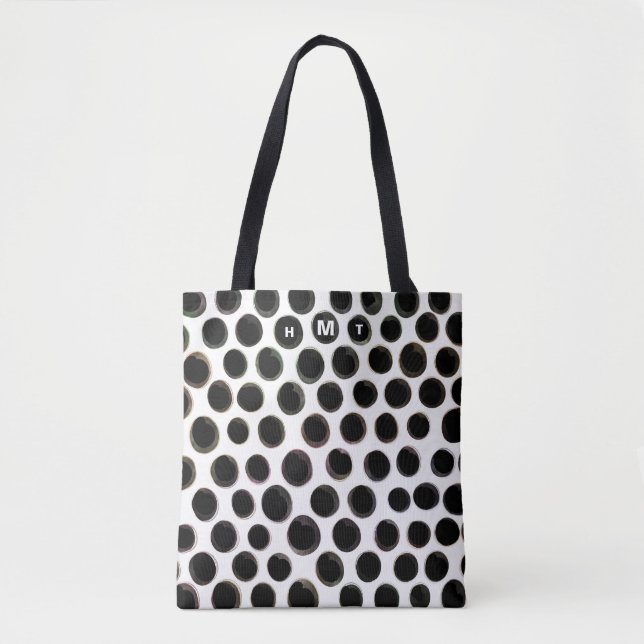 Bolsa Tote Padrão de Abstrato de Monograma Branco Preto (Frente)
