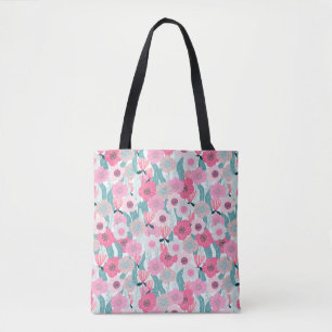 Bolsa Tote Padrão de Abstrato Floral Rosa Pastel