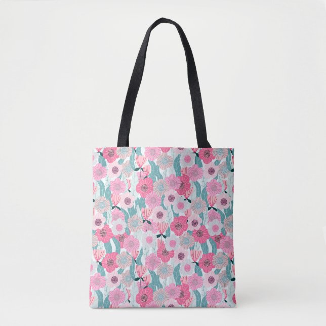 Bolsa Tote Padrão de Abstrato Floral Rosa Pastel (Frente)