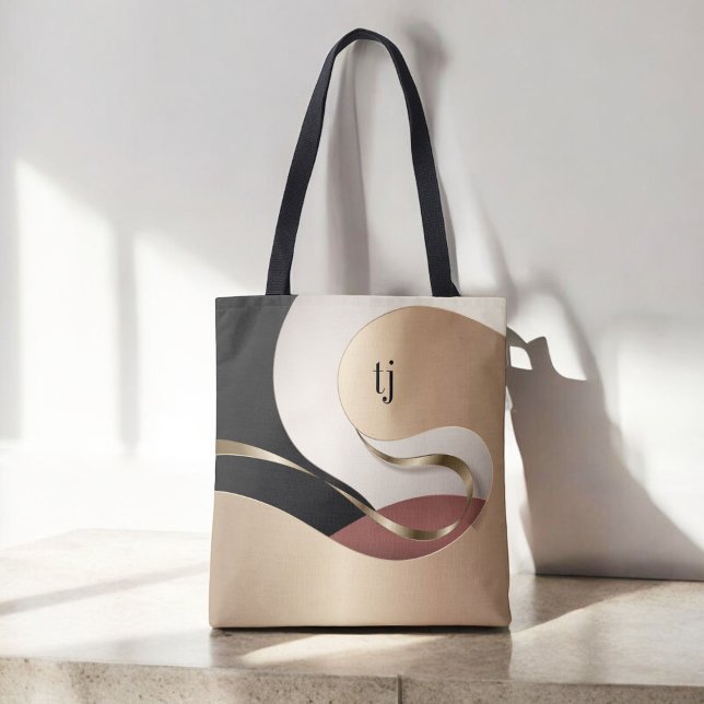 Bolsa Tote Padrão de Abstrato Metálico Moderno com Monograma (Personalize this custom tote with your monogram initials.)