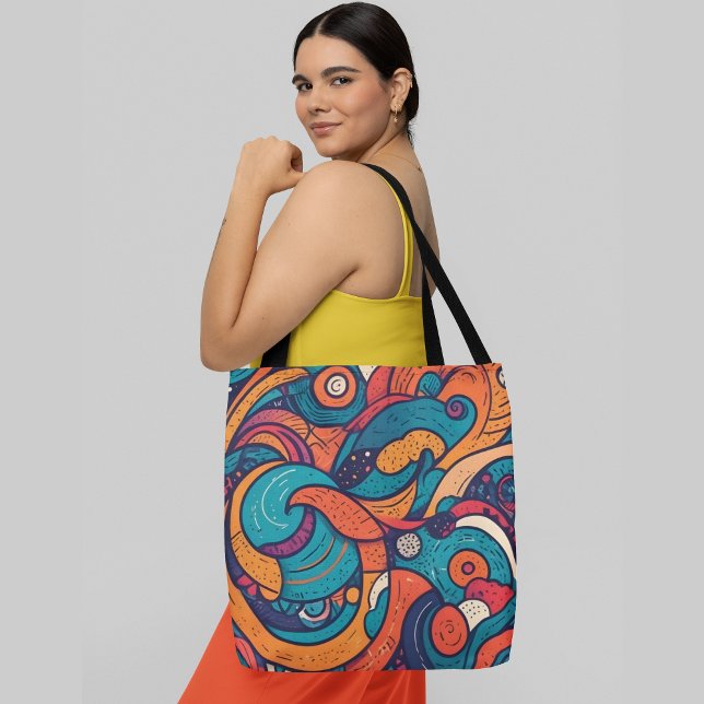 Bolsa Tote Padrão de abstrato vibrante com formas giratórias (Criador carregado)