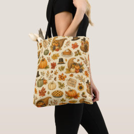 Bolsa Tote Padrão de Ação de Graças em Aquarela