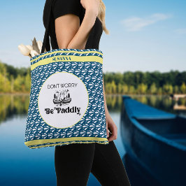 Bolsa Tote Padrão de Água Marinha Retro Canoa Lontra Nome Per