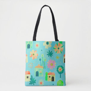 Bolsa Tote Padrão de Aldeia Floral Caprichosa