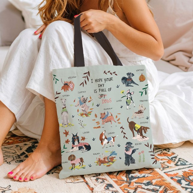 Bolsa Tote Padrão de amante de cão azul-bonito (Cute Dogs Illustration Pattern Funny Dog Lover Tote Bag)